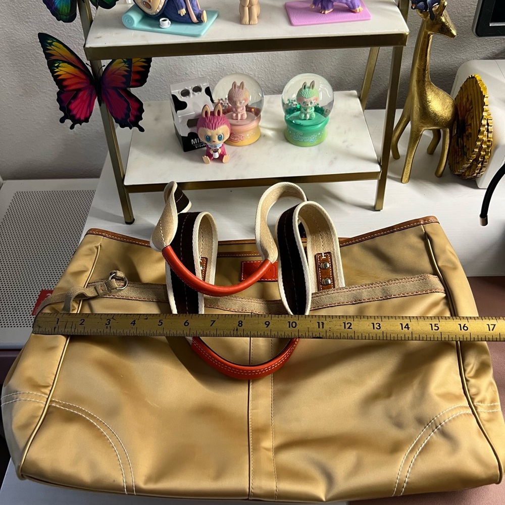 Coach Gold Tote Bag with Brown suede Accents - Picture 3 of 11